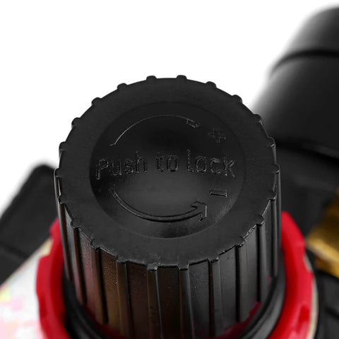 Industrial Grade Pneumatic Pressure Regulator Valve with self-locking adjustment knob, close-up view.