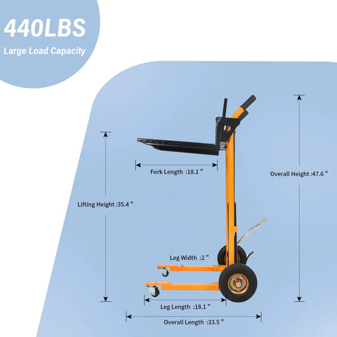 Heavy Duty Hydraulic Pallet Jack Stacker With Smooth Winch Lift And Rugged Steel Forks Handles 440 Pounds Up To Thirty Five Inches Fast For No Sweat Warehouse Moves And Dead Simple Heavy Hauling Tasks