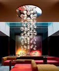 Modern Bubble Glass Chandelier Lighting With Clear Orbs, Dope Raindrop Flush Mount Ceiling Light Over Tub For Bathroom, Dining Room, Bedroom And Entryway, 20 Inch Diameter By 32 Inch Height in room