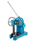 Kickass Heavy-Duty Ratchet Lever Arbor Press With Handwheel, Hella Sturdy Industrial Frame For Quick Lift Bearing Pressing, Punching, Riveting And Bending 3 Ton Model, blue iron frame.
