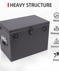 Tough As Nails Lockable Steel Battery Box Adjustable Heavy Duty Marine Rv Car Relocation Kit Waterproof Group 24 To 31 showing heavy metal structure.