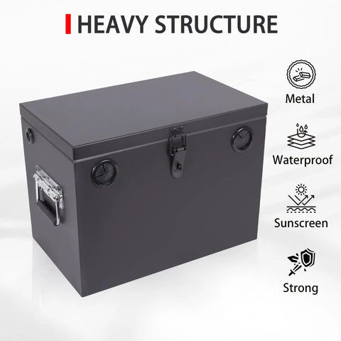 Tough As Nails Lockable Steel Battery Box Adjustable Heavy Duty Marine Rv Car Relocation Kit Waterproof Group 24 To 31 showing heavy metal structure.