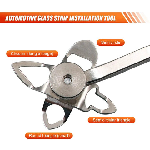 Windshield Lock Strip Tool Kit With Four Heads For Easy Seal Trim Removal showing circular and semicircular metal heads.