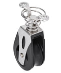 Rugged Nylon Sheave Block Head for Sailboats and Fitness Gear, 316 stainless marine grade, side view with spring detail
