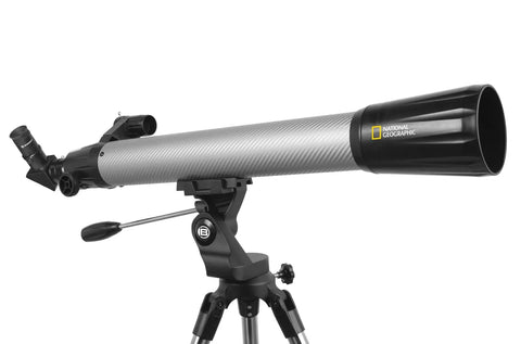 Side view of 70mm Telescope With Phone Adapter Carbon Fiber Body Silver Finish For Epic Moon And Planet Views