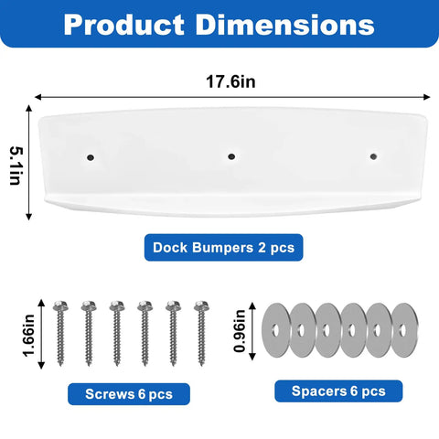 Dimensions and components of 17 Inch Marine Dock Bumpers for Side Edge Horizontal Dock Fender With Hardware UV Resistant Soft PVC