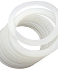 10 Pack Wide Mouth Platinum Silicone Sealing Rings Gaskets For Mason Jar Lids Leak Proof And Air Tight Reusable Seals Durable Fits 3 Inch Wide Mouth Jars For Fresh Food Storage And Easy Preserving. White silicone sealing rings stacked for 3-inch wide mouth mason jars.