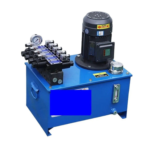 Super Heavy Duty Small Electric Hydraulic Power Pack Station Unit System With 380V Lifting Press Oil Pump Motor, blue carbon steel build.