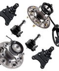 Front Suspension Kit With Wheel Hubs And Bearings Plus Upper And Lower Ball Joints For Chevy Colorado 2004 To 2008 And GMC Canyon 2006 To 2008 2WD RWD Replacement Upgrade For Safer Street And Light Off Road Use shown in separate components.