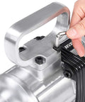 Close-up of Heavy Duty One Inch Pneumatic Air Impact Wrench packing with silver handle and tool adjusting key.