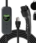 Portable Level 1 And 2 EV Charger For J1772 Electric Vehicles Three Point Five Kilowatt Sixteen Amp Plug And Go Digital Timer Control Smooth Operator Household Setup No Hassle Whip Ready with LCD screen and charging plug.