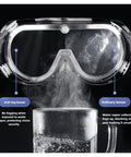OTG Safety Goggles With Anti Fog, Scratch Resistant Wide View Lens, demonstrated over steaming hot cup to show anti-fog feature