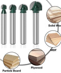 Four Piece 1/4 Inch Shank Round Nose Core Box Router Bits Set For CNC Sign Making And Woodworking, includes four round groove bits