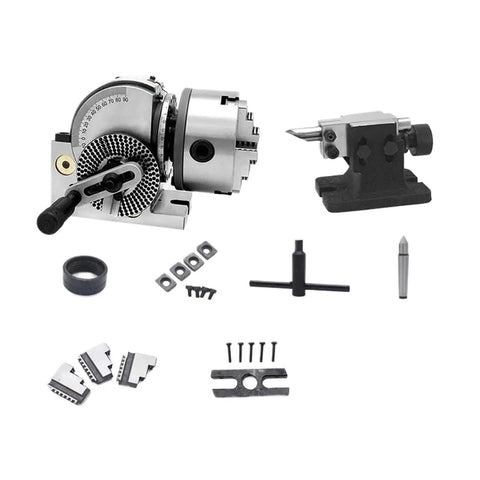 4 Inch Dividing Head With Three Jaw Chuck And Tailstock Built Tough Precision Semi Universal Rotary Table For Milling Machines components layout