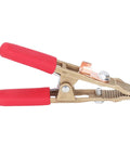 Heavy Duty A Shape Earth Wire Clamp For Electric Argon Arc Welding Plie With 260A Amp Brass Grounding Work Tool and Big 40mm Jaw Opening Featuring Red Safety Cover for High Current Jobs.