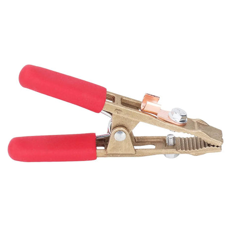 Heavy Duty A Shape Earth Wire Clamp For Electric Argon Arc Welding Plie With 260A Amp Brass Grounding Work Tool and Big 40mm Jaw Opening Featuring Red Safety Cover for High Current Jobs.