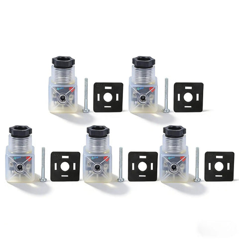 Five Pack Transparent Hydraulic Solenoid Coil Plugs With Light Indicator DC24V Universal Solenoid Coil Connector Socket Valve Plug Kit displayed