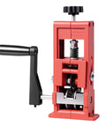 Heavy Duty Manual Double Drive Wire Stripper Machine, red steel tool with hand crank for efficient wire processing.