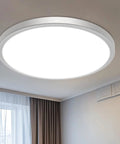 16 Inch Flush Mount LED Ceiling Light Fixture With Adjustable Color Temperature 3000K 4000K 6500K 36W 3200lm Brushed Nickel Satin Round Ceiling Lamp installed in room