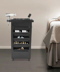 Professional 5 Tray Salon Rolling Cart With Smooth Gliding Wheels And Heaps Of Storage Space For Hair Stylists Seeking A No Fuss Setup And Reliable Organization Built To Rock Every Day with hairdryer on top.