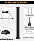 Heavy Duty Three By Three Inch Aluminum Railing Post Built For Porches And Decks Holds Up To 800 Lbs Textured Black Powder Coat AAMA2604 IBC Compliant 39 Inch Height with installation parts