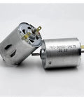 PRI 365SV 14175 Mini 28mm Dual Shaft Electric Motor 2.4mm Front Knurled Shaft, shown with dual-shaft design and metal body