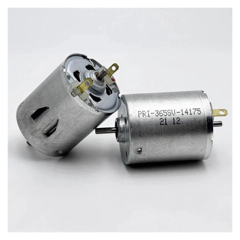 PRI 365SV 14175 Mini 28mm Dual Shaft Electric Motor 2.4mm Front Knurled Shaft, shown with dual-shaft design and metal body