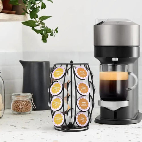 Rotating K Cup Holder Carousel For Countertop Holds 20 Coffee Pods Coffee Pod Organizer Stand No Fuss Pod Label Display Black
