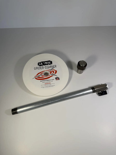 Air Filter Cleaner Kit For 1.5 To 4 Inch ID Filters With Rotating Nozzle System, includes 12-inch shaft and 7-inch lid