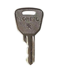 Six 4241A Ignition Keys With Loreto Logo In Silver Metal Replacement Key Set For Lifts And Elevating Platforms, Durable Cross-Hatch Head Keys, 6 Pack Included. single silver metal key with Loreto logo and cross-hatch head
