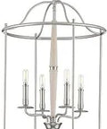 Durrell Collection Dope Four-Light Brushed Nickel Medium Foyer Ceiling Light With Modern Finish, showing open cage design