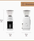 Premium Black Conical Burr Coffee Grinder crafted for on point espresso pulls, measuring 34cm x 13cm x 15cm, sleek design.