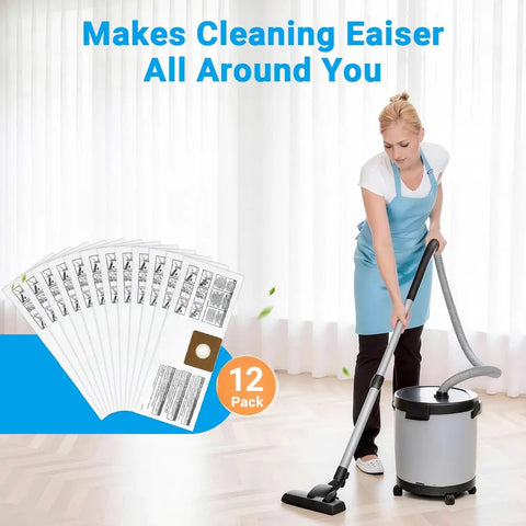 12 Pack 90667 Filter Bags For 1 To 1.5 Gallon Wet Dry Vacuums, Type A Collection, shown with vacuum in use