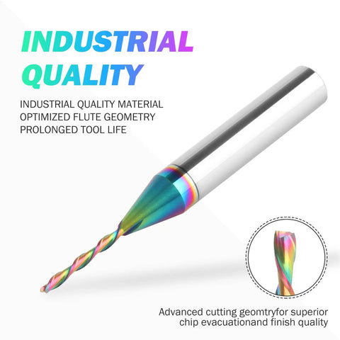 One Sixteenth Inch Downcut CNC Router Bit With Quarter Inch Shank, Extra Long Life TAC Coating, Carbide Spiral End Mill For Woodworking