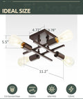 Industrial Four Light Semi Flush Mount Ceiling Light Fixture in Farmhouse Oil Rubbed Bronze Finish with dimensions and E26 sockets.