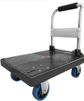 Rock Solid Heavy Duty Folding Platform Truck Rated For One Hundred Fifty Kilos with adjustable handle and smooth wheels.