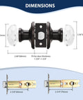 DIMENSIONS Crystal Glass Door Knob Set 2 Pack In Oil Rubbed Bronze Finish Slick Passage Style Zinc Alloy Rosettes Adjustable Latch For Interior Doors Up To One And Three Quarters Inches Thick Smooth Operation Durable Hardware displayed with dimensions