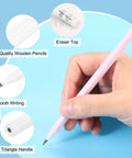 Hand holding Triangular HB Graphite Pencils With Erasers, 12 Pack White Wooden Pencils For Classroom And Office Use, Great For Writing