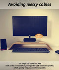 USB Computer Speaker Bar With Stereo Sound And Enhanced Bass on desk setup with monitor and keyboard, plug n play design
