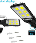 JUDYSSY 128Cob Solar Lights Outdoor Waterproof motion sensor light with remote, featuring adjustable angle and LED panels.