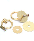 4 Pack Antique Brass Ring Pulls 30mm Diameter Vintage Gold Cabinet Hardware Flower Shape Ring Pull Knobs with screws shown