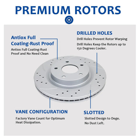 Front Drilled And Slotted Brake Rotors With Ceramic Pads Kit For Toyota Sienna Highlander RX350 RX450h NX200T NX300 NX300h