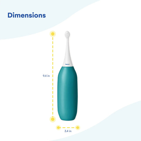 Image showing dimensions of XL Butt Shower Portable Bidet With 50 Percent More Water Volume For Easy Clean On The Go, turquoise color.