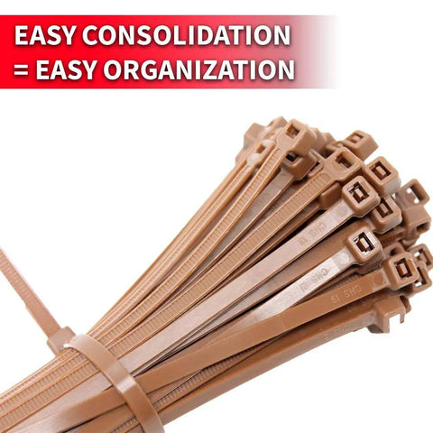 Standard Duty Self-Locking UV Nylon Cable Ties For Indoor Use 11.8 Inch 50 Lb Tensile Brown Nylon 100 Pack Perfect For Home Garage Shop Organization Gardening Electrical Installations Indoor Outdoor Projects
