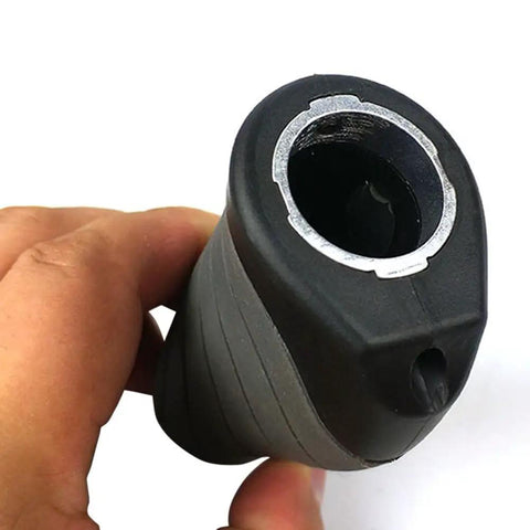Close-up of Dual Lockable Handlebar Bike Grips With 130mm And 90mm Lengths, 22.2mm Diameter Rubber End Grips in hand