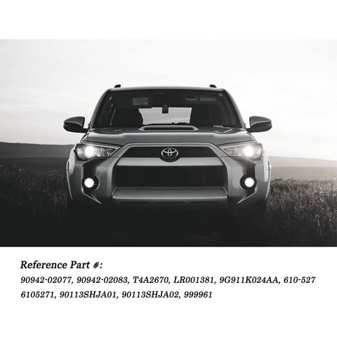 Front view of a Toyota SUV in an open field with reference part numbers displayed.