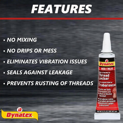 Red No Nonsense Heavy Duty High Strength Thread Locker 0.20 Oz Bottle For Permanent Lock On Large Fasteners, 3 Pack.