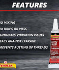 Red High Strength Thread Locker 0.20 Oz Bottle Built For Big Bolts Permanent Locking Anaerobic Formula Vibration And Solvent Resistant 4 Pack Great For Automotive Industrial Machinery And Heavy Bolts, featuring product benefits.