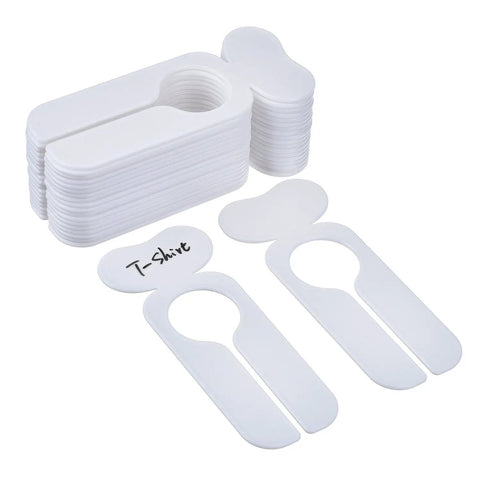 20 Pack Closet Dividers For Hanging Clothes With Marker Pen Organization Labels for home or retail closet, white plastic