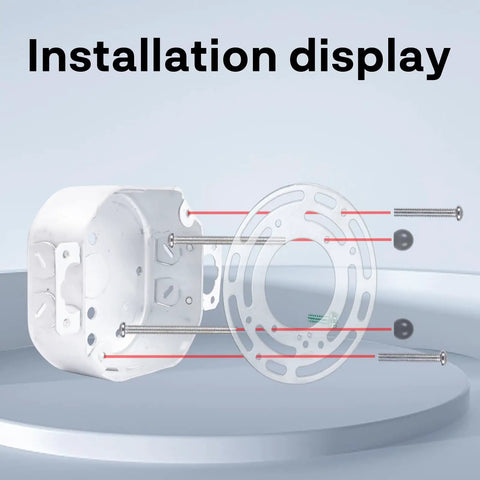Two Pack Universal Light Fixture Mount Brackets With Four Inch Round Junction Box Adapter and Decorative Hardware installation display.